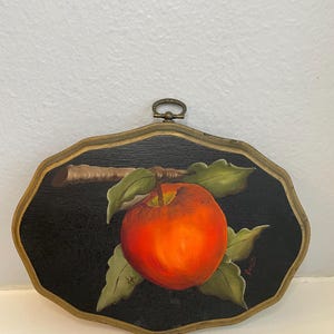 Vintage Apple Still Life Painting on Wood Panel