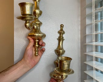 Heavy Vintage Brass Wall Sconces | Brass Candlestick Holders