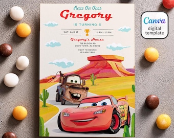 Printable Cars invitation, Lightning Mcqueen invite, Birthday Party Invitation, racing Birthday invitation template
