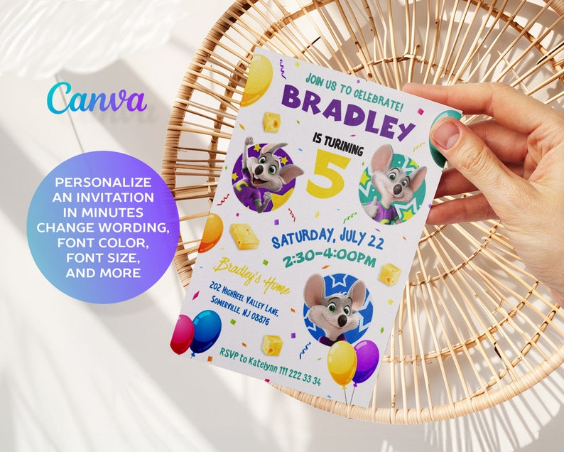 Chuck-e-cheese Editable Invitation, Printable Birthday Invite, Mouse ...