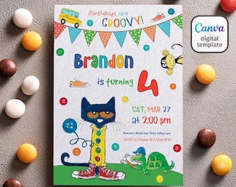 printable Pete the Cat Birthday Party Invitation, Editable Pete the Cat Invite, Party Invite Template, boy girl birthday