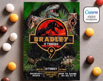 Dinosaur Printable birthday invitation, dino birthday invite, park invitation, world invitation, T-Rex party invite, instant download