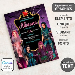 Printable Descendants Invitation, Editable Descendants Birthday Invite ...