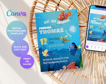 Printable Boy Birthday Invitation | nemo birthday invite | editable invitation | Instant Download | ocean birthday party