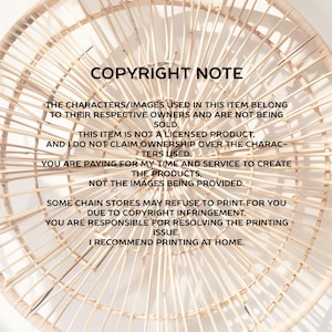 May include: A circular woven wall decor made of light brown natural material. The text "COPYRIGHT NOTE" is at the top, followed by a disclaimer about the item's copyright and printing. The design is a natural, rustic style.