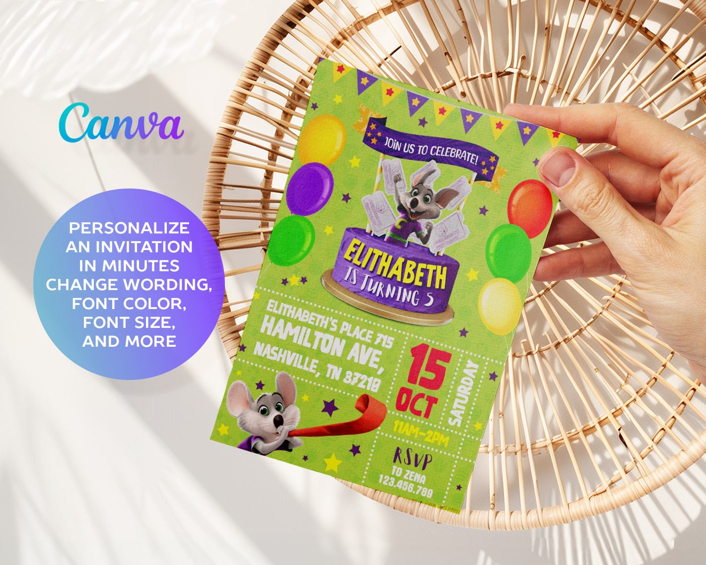 Chuck-e-cheese Editable Invitation, Printable Birthday Invite, Mouse ...
