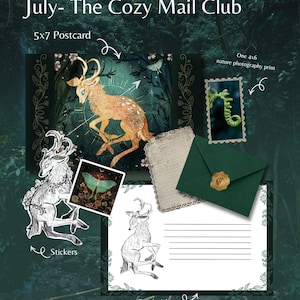July Cozy Snail Mail Club | Monthly Happy Mail Subscription | Handwritten Letter, Postcard & Surprise Gifts