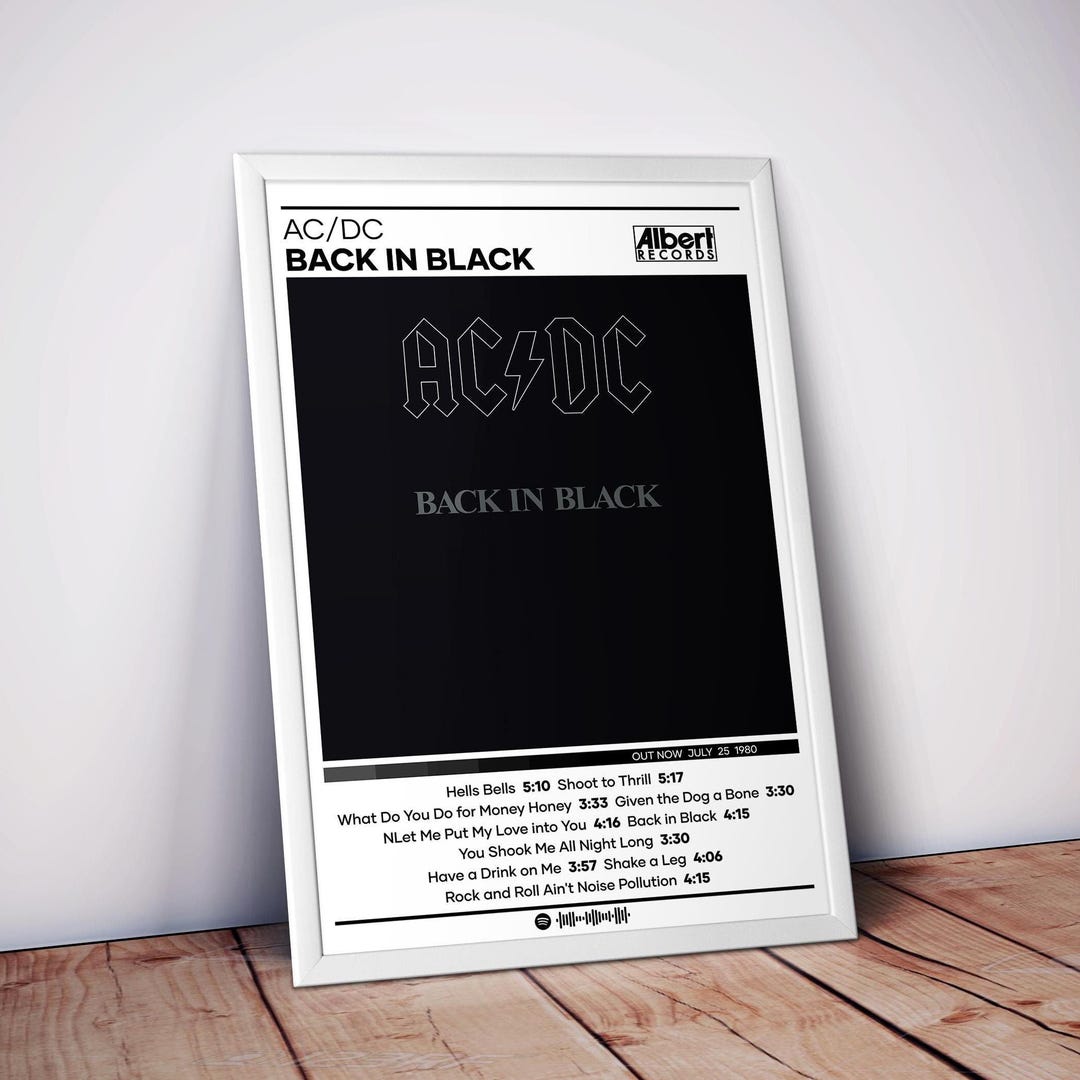 AC/DC Back in Black Album Poster, Rock Music Wall Art, Wall Decor ...
