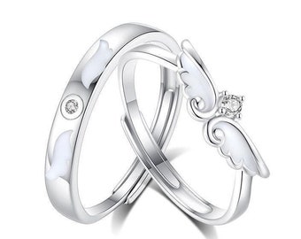 Angel Wings Glow in Dark 925 Sterling Silver Adjustable Promise Rings, Anniversary Birthday Gift for Her Him Unisex Free Shipping USA Seller