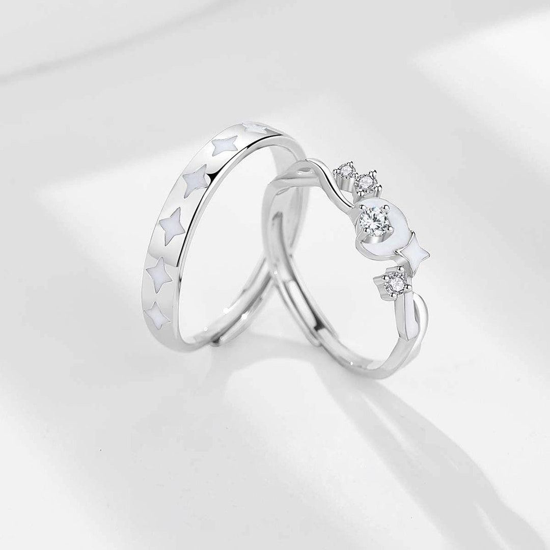 Star Promise Rings Star and Moon Glow in Dark 925 Sterling Silver Adjustable Promise Rings ...