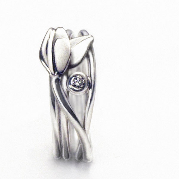 sterling silver diamond ring - Stone Blossom S