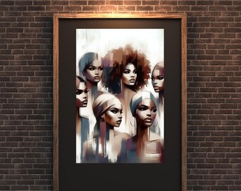 Elegante lámina artística de mujeres afroamericanas – Retrato africano moderno (descarga digital)