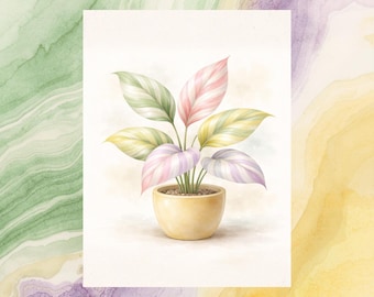 Decoración mural botánica colorida con motivos de plantas y delicadas acuarelas.
