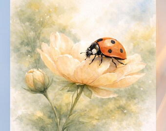 Mariquita sobre una flor – Cuadro decorativo de naturaleza en acuarela