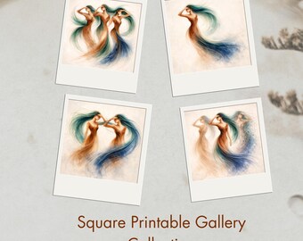 Abstract Female Wall Art Set of 4 or Stand Alone in Square Format