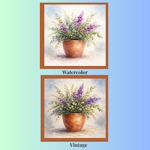 Terracotta Floral Pot Print Set, Watercolor Vintage Botanical Art (Digital Download)