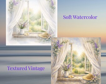 Conjunto de arte de ventana de primavera: arte de pared imprimible con acuarela y/o textura vintage