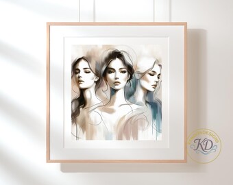 Lámina artística de retrato de mujer elegante – Belleza abstracta neutra (Descarga digital)