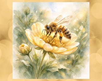 Lámina decorativa de abeja para pared - Decoración de jardín de flores silvestres de primavera