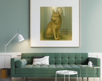 Impresión artística de lobo y espíritu nativo americano • Obra ancestral (descarga digital)