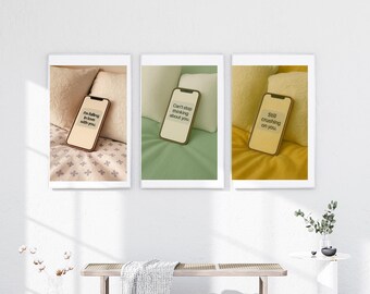 Láminas románticas con mensajes telefónicos / Arte moderno para dormitorio, juego de 3 (descarga digital)