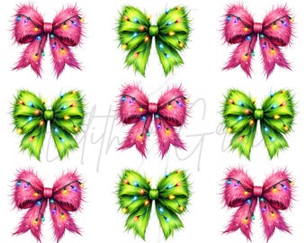 Grinch Coquette Bow PNG: Christmas Lights Design (Digital Download)