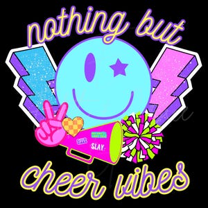 Neon Cheer Vibes PNG: Sublimation Design (Digital Download)