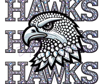 Hawks Faux Rhinestone Mascot PNG (Digital Download)