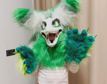 White Green Aligator Mask | Furry Crocodile Mask | The Jaw Opens | Green Raptor Mask | Fursuit Accessories | Fursuit Tail  Paws head