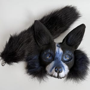 Black Blue Therian Black Shepherd Mask | Fluffy Tail | Furry Set | Cosplay Costume | Handmade Christmas Teen Gift | YouTube videos Dog Mask