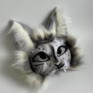 Soft Fluffy Cat Mask with Bangs | White Gray Handmade Therian Cosplay | Cute Quadrobics Mask Gift for Teen | Therian Mask By FursuitFrenzyUA