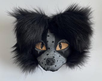 Therian Hund Maske | Schwarz und Grau Maske | Halloween-Maske | Pelzige Cosplay Maske | Realistische Hunde Maske | AlterHuman Maske | Theriotypie