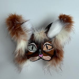 Jumping Cat Mask for Therian | Brown Gray Cat Mask | Realistic Cat Cosplay | Handmade Feline Mask for Cosplay | Masquerade Costume