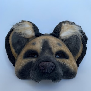 African Wild Dog Mask | Handmade Realistic Animal Cosplay | Hyena Costume | Quadrobics Gear | Teen Christmas Gift Idea | Head Paws Tail