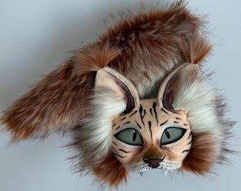 Máscara Therian beige claro con nombre Peach / Máscara de alta calidad / Regalos Therian Dream / Máscara de gato Quadrobics / Máscara de gatito esponjosa realista / Personalizada