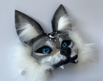 Lunar Wolf Mask | Handmade Gray White Therian Cosplay with Moon Stars | Trendy TikTok Mask for Teens | High Quality by FursuitFrenzyUA