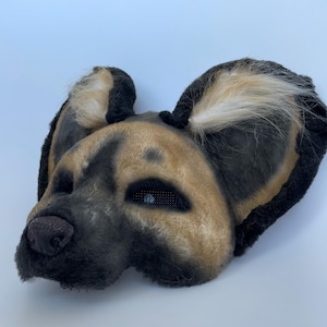 Therian Hyena Mask | African Wild Dog | Brown Black Design | Handmade Therian Gear | High Quality Masks | Realistic Hyena Set | Paws Tail