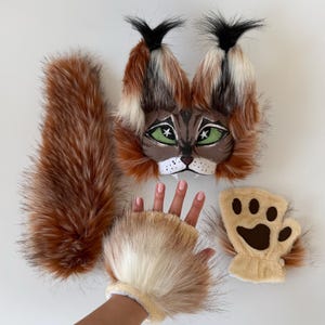 Máscara de Gatinho Therian | Máscara de Gato Fofo | Acessórios Therian | Quadrobics para Adolescentes | Cosplay de Animais | Máscara Marrom e Cinza | Barata | Presentes para Filha Therian
