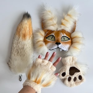 Máscara de gato esponjosa y brillante para niñas / Máscara de gato saltarín de media cara / Regalo de cosplay de Therian / Máscara de Halloween / Máscara de gato Therian amarilla y naranja
