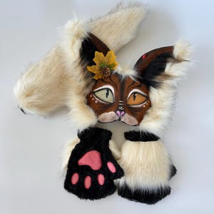 Therian Cat Set | Fluffy Mask Tail Paws | Brown Gray Feline Design | Handmade | Cosplay | Therian Gear