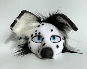 Dalmatian Dog Therian Mask With Blue Eyes And Fluffy Tail | Handmade Black White Cosplay Set | Halloween TikTok Christmas Gift | Mask Paws