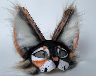Premium Therian Cat Mask Set | Soft Fluffy Gray White Orange Design | High-Quality Handmade Mask | Tail Paws Included | Perfect Fan Gift