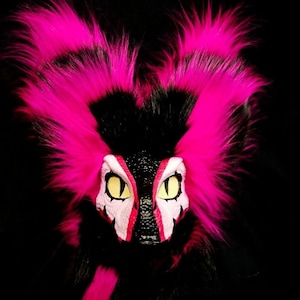 Handmade Pink Fursuit Head | Realistic Dinosaur Mask | Raptor with Horns Design | Perfect for Animal Cosplay | Furry Art Gifts For Daughter