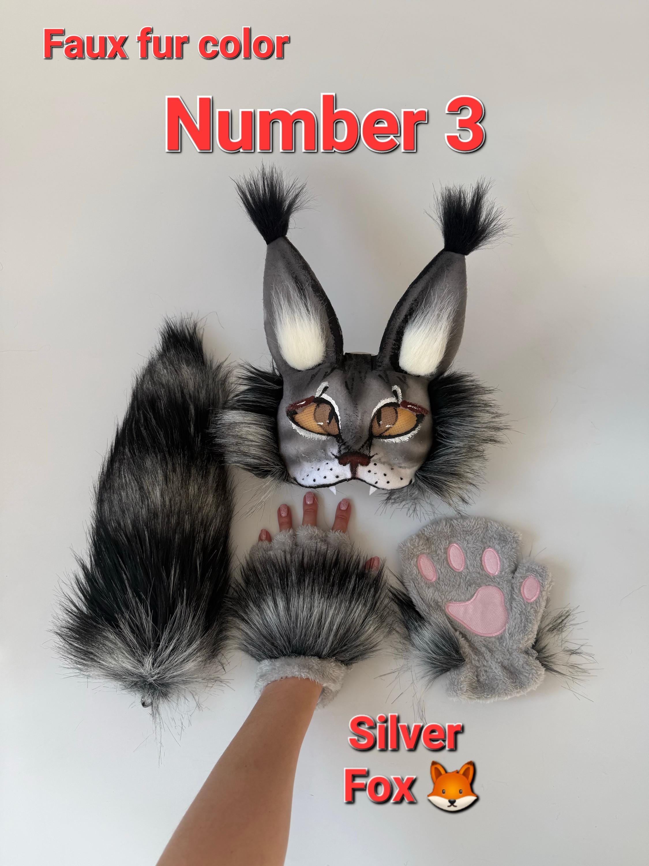 Lynx Mask Paws Tail Therian Set Gray Black Lynx Mask With Long Ears 