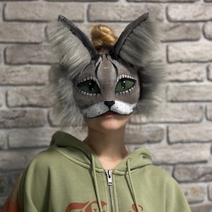 Fur Mask Therian Cat Mask | Handmade Furry Cosplay | Universal Size | White Gray ...