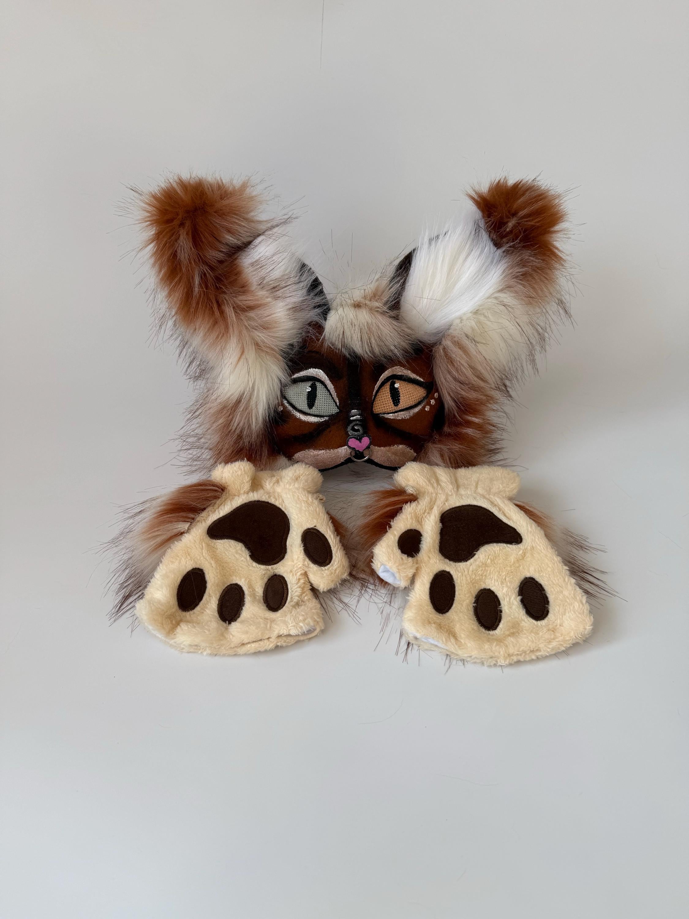 Fluffy Bear Mask | Therian Cat Mask | Theriotype Stray Cat | Brown