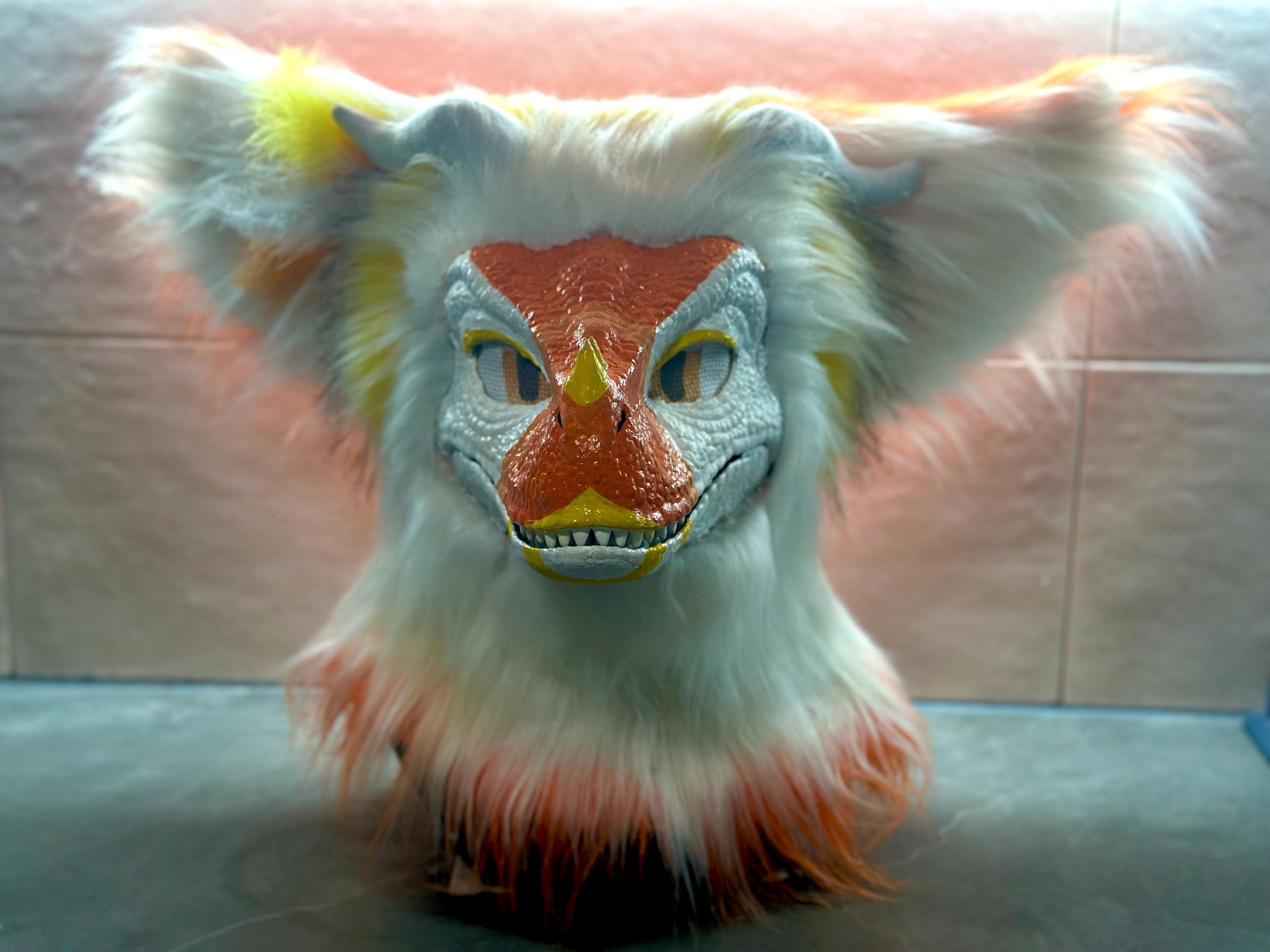 Custom White Orange Raptor Mask | Fursuit Accessories | Made of Fur ...