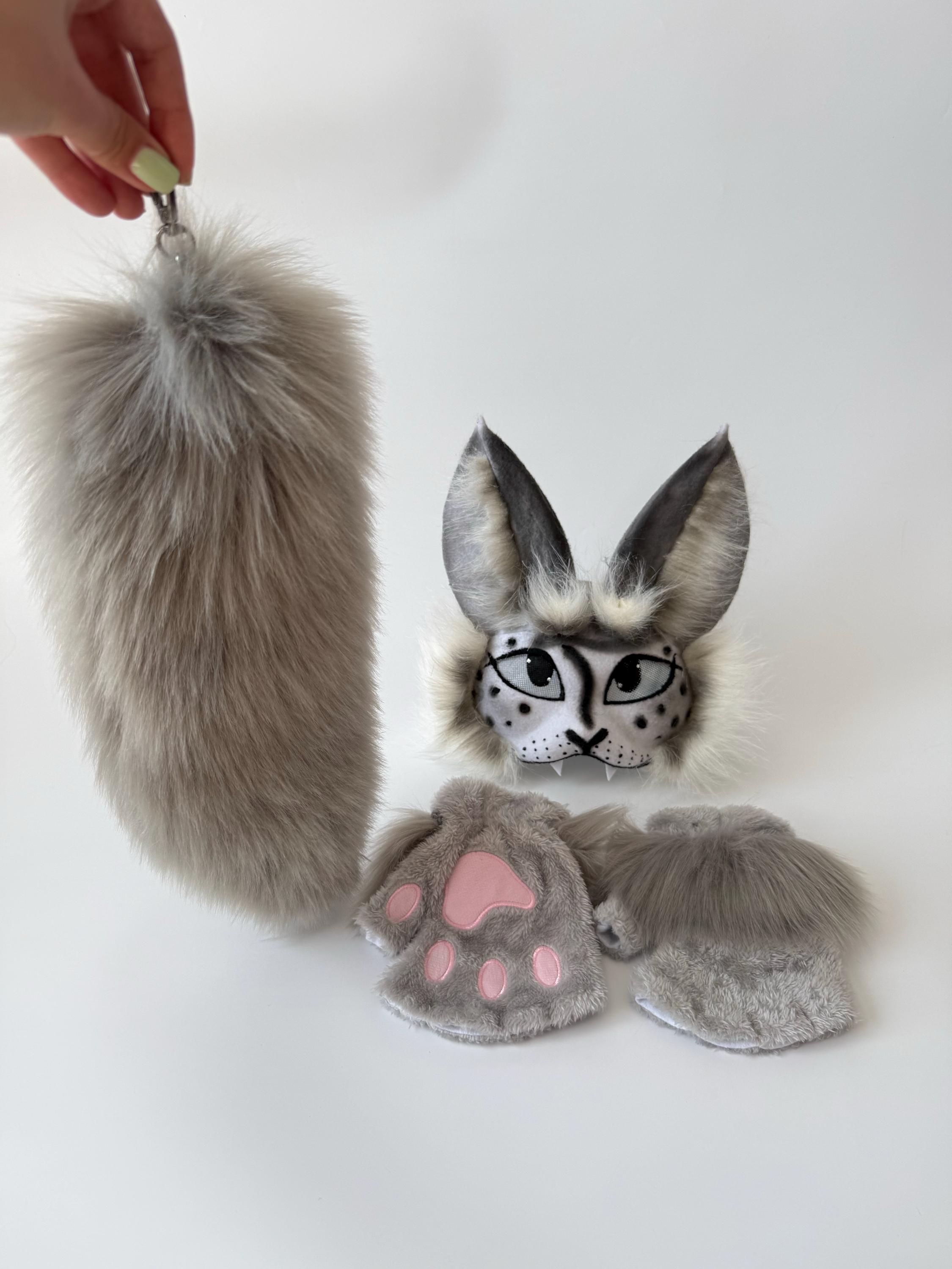 ふわふわで柔らかい前髪付き猫マスク | ホワイトグレーのハンドメイド