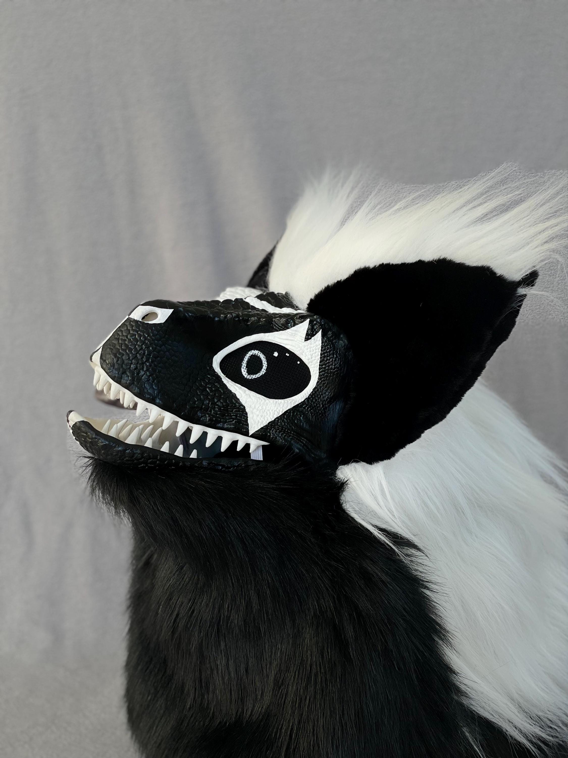 Pyro Raptor Fursona Black White Raptor Mask | Fursuit Head for Adults Teens | Partial ...
