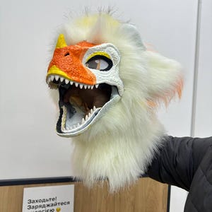 Custom White Orange Raptor Mask | Fursuit Accessories | Made of Fur ...